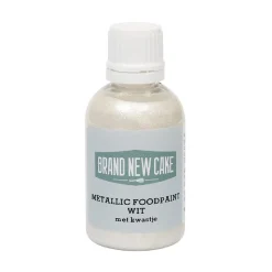 BrandNewCake Metallic Food Paint Wit met Kwastje 60g