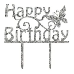 Culpitt Taarttopper Acryl Happy Birthday Zilver 150x85mm