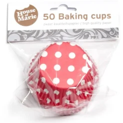 Cupcake Vormpjes HoM Polkadot Rood 50x33mm. 50st.