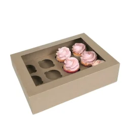 HoM Cupcake Doosje 12 Kraft (incl. tray met venster) 50st.