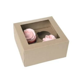 HoM Cupcake Doosje 4 Kraft (incl. tray met venster) 2st.