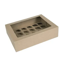 HoM Cupcake Doosje 24 MINI Kraft (incl tray met venster) 2st