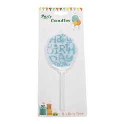 Taartkaarsje Happy Birthday Blauw Glitter**
