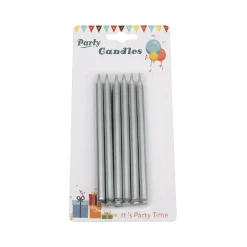 Taartkaarsjes Lang Zilver 12st.**