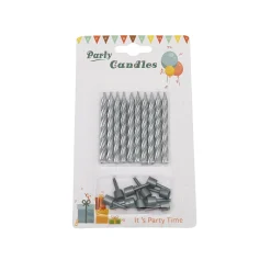 Taartkaarsjes met houders Zilver 10st**