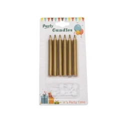 Taartkaarsjes met houders Goud 6st.