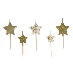 Taartkaarsjes Sterren Goud 5st