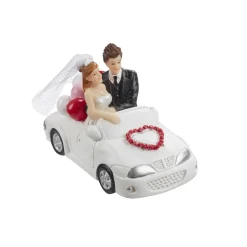 Taarttopper Bruidspaar in Auto Polystone 10x5,5cm