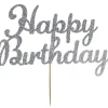 Taarttopper Happy Birthday Zilver 15x8cm