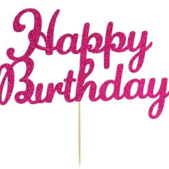 Taarttopper Happy Birthday Roze 15x8cm